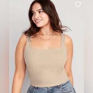 Old Navy Women’s Tank Top XL Tan Cropped Cotton Ribbed Knit Contemporary